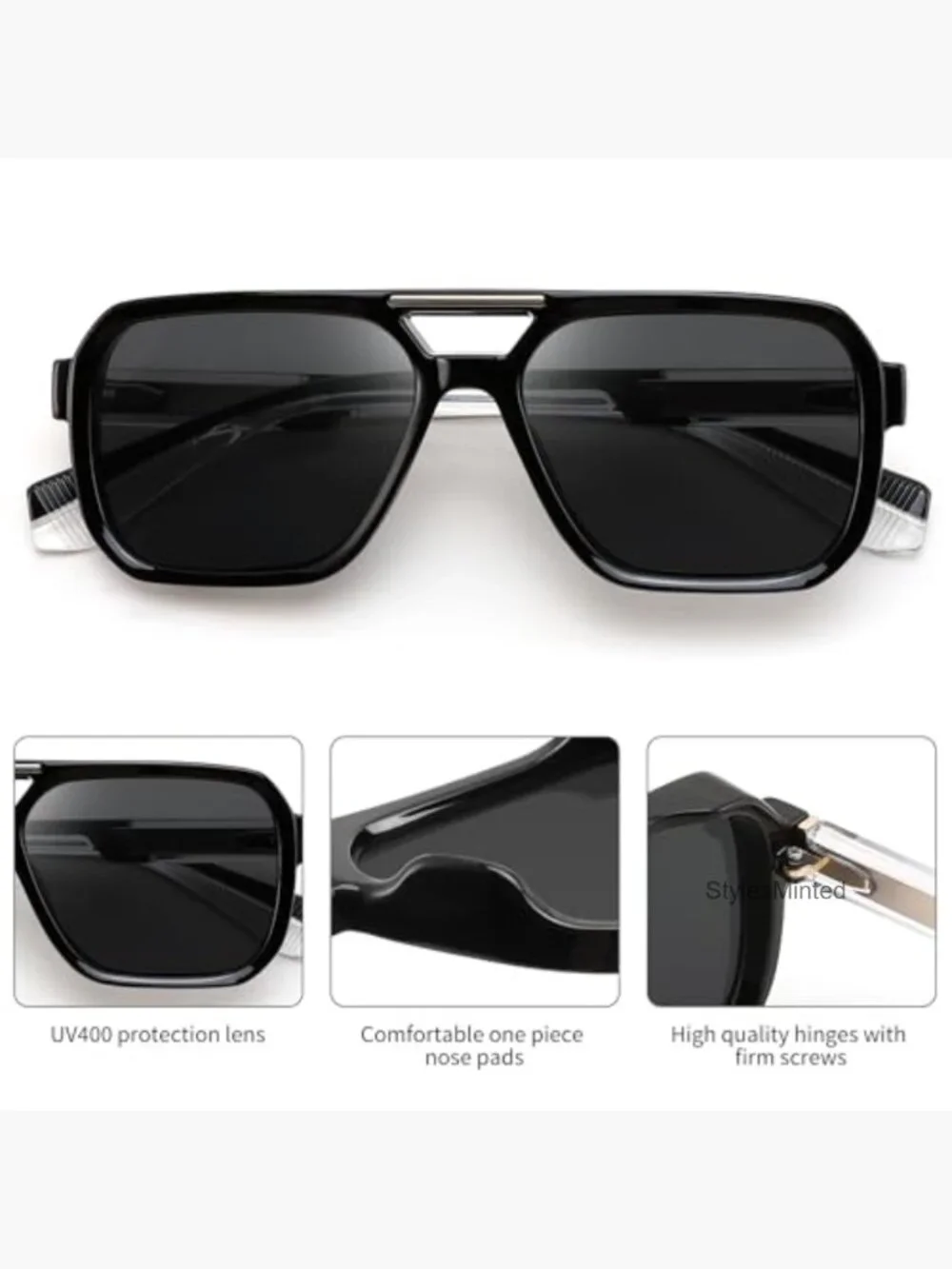 Retro Square Aviator Sunglasses for Men Women Large Frame UV Protection